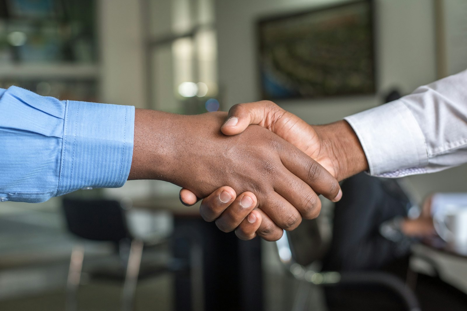 Two professionals shaking hands after signing